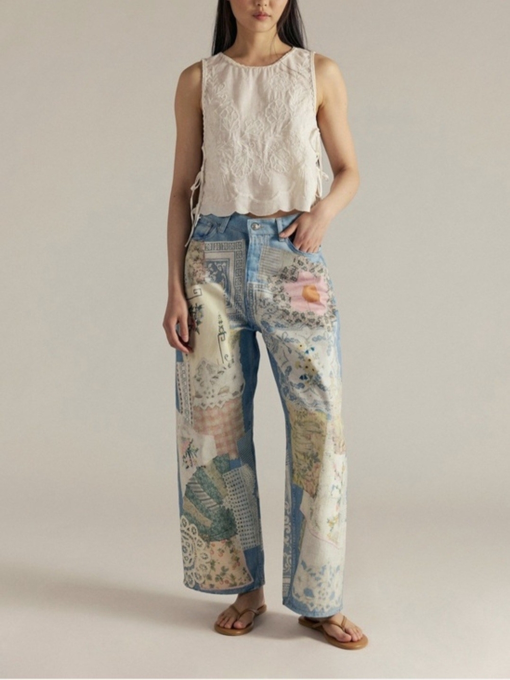 NWOT Free People Illusions Printed Relaxed Jeans Size 32S